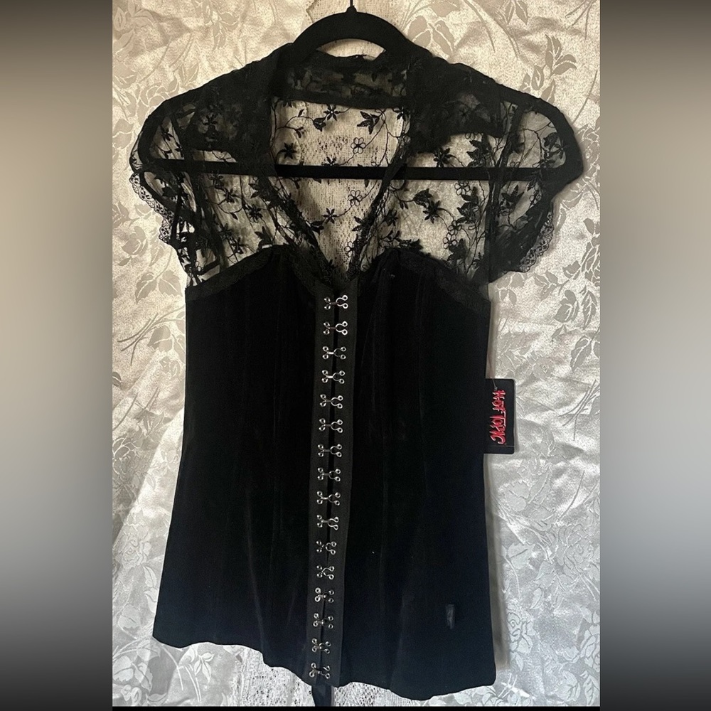 NWT Vintage Size Small Tripp NYC Velvet Corset Floral Lace Milkmaid Coquette